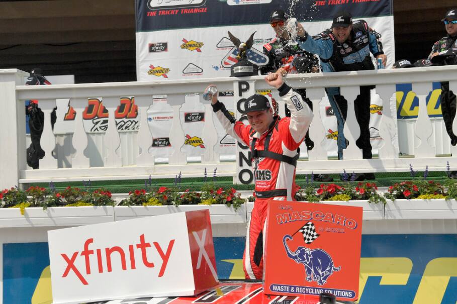 Cole Custer scored his third win of the season at Pocono. Cole Custer scored his third win of the season at Pocono.